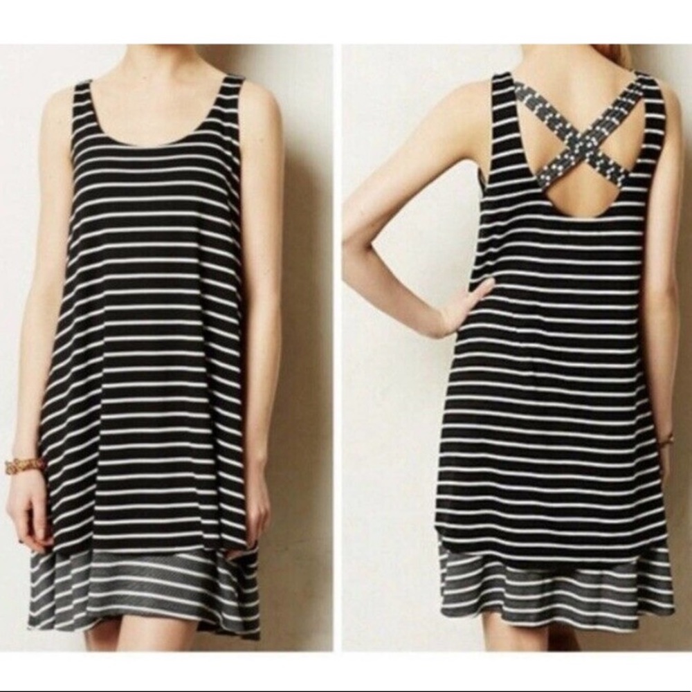 Anthropologie Puebla Black and White stripe, cross back dress, size small